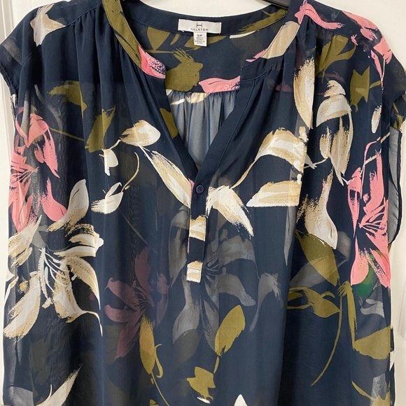 H by Halston Floral Sheer Sleeveless Top. Blue Multi. S/P. Workwear. Sheer - Picture 4 of 7